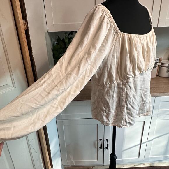 Old Navy Square Neck Crepe Off the Shoulder Long Sleeve Peasant Top Sz XL XLarge - Picture 5 of 13